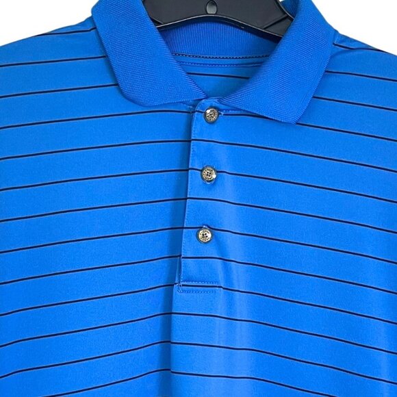 Pebble Beach Performance Golf Polo Mens Size M Royal Blue Striped Knit Preppy - Picture 2 of 10